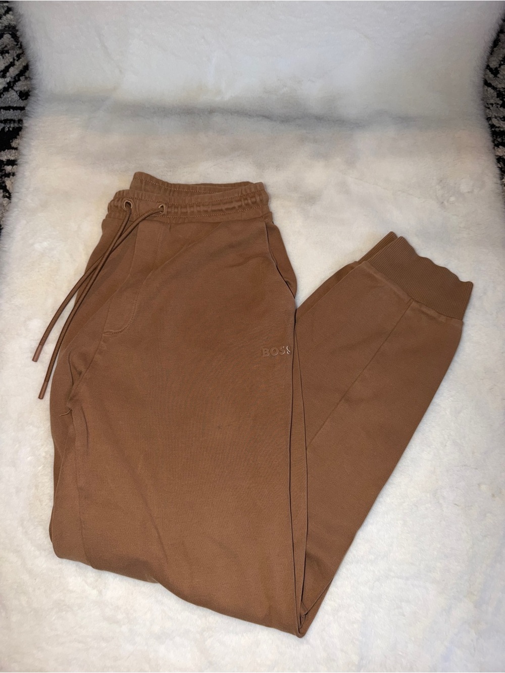 BOSS Men's Tan Brown Sweatpants with Logo